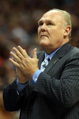 DENVER - MAY 29:  Head coach George Karl of the Denver Nuggets looks on against the Los Angeles Lakers in Game Six of the Western Conference Finals during the 2009 NBA Playoffs at Pepsi Center on May 29, 2009 in Denver, Colorado. NOTE TO USER: User expres