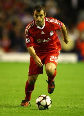 LIVERPOOL, ENGLAND - SEPTEMBER 16:   Javier Mascherano of Liverpool in action during the UEFA Champions League Group E match between Liverpool and Debrecen VSC at Anfield on September 16, 2009 in Liverpool, England.  (Photo by Alex Livesey/Getty Images)