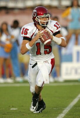 PASADENA, CA - SEPTEMBER 02:  Quarterback Brett Ratliff #15 of the Utah Utes drops back to pass against the UCLA Bruins during the college football game held on Septemeber 2, 2006 at the Rose Bowl in Pasadena, California.  The Bruins defeated the Utes 31-