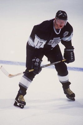 13 Nov 1995:  Forward Jari Kurri of the Los Angeles Kings in action on the ice as he awaits the drop of the puck during a face off in the Kings 4-2 victory over the Anaheim Mighty Ducks at the Pond in Anaheim, California.   Mandatory Credit: Glenn Cratty/