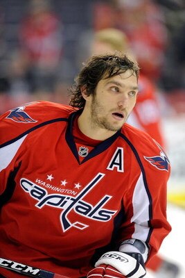 WASHINGTON - OCTOBER 08:  Alex Ovechkin #8 of the Washington Capitals warms up before the game against the New York Rangers at the Verizon Center on October 8, 2009 in Washington, DC.  (Photo by Greg Fiume/Getty Images)
