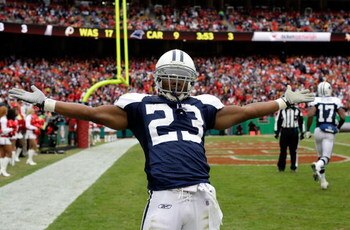 KANSAS CITY, MO - OCTOBER 11:  Tashard Choice #23 of the Dallas Cowboys celebrates after scoring a touchdown during the game against the Kansas City Chiefs on October 11, 2009 at Arrowhead Stadium in Kansas City, Missouri.  (Photo by Jamie Squire/Getty Im