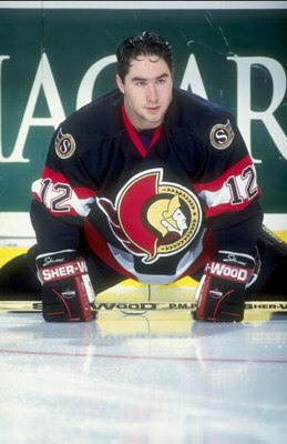 19 Apr 1998:  Right wing Pat Falloon of the Ottawa Senators in action during a game against the Buffalo Sabres at the Marine Midland Arena in Buffalo, New York. The Senators defeated the Sabres 2-1. Mandatory Credit: Craig Melvin  /Allsport