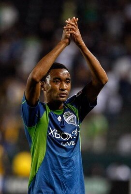 CARSON, CA - AUGUST 15:  James Riley #7 of the Seattle Sounders FC acknowledges the fans following his team's victory over the Los Angeles Galaxy at the Home Depot Center on August 15, 2009 in Carson, California. The Sounders FC defeated the Galaxy 2-0.  