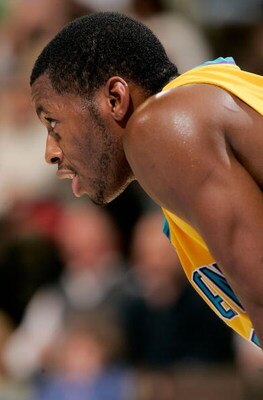 DENVER - NOVEMBER 30:  Desmond Mason #24 of the New Orleans/Oklahoma City Hornets is shown on the court during the game against the Denver Nuggets at Pepsi Center on November 30, 2005 in Denver, Colorado.  The Hornets won 102-95.   NOTE TO USER: User expr
