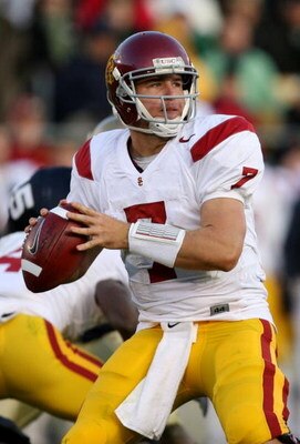 SOUTH BEND, IN - OCTOBER 17:  Quarterback Matt Barkley #7 of the USC Trojans looks to pass the ball against the Notre Dame Fighting Irish in the third quarter of the game at Notre Dame Stadium on October 17, 2009 in South Bend, Indiana. (Photo by Jonathan