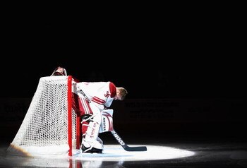 GLENDALE, AZ - OCTOBER 10:  Goaltender Ilya Bryzgalov #30 of the Phoenix Coyotes is introduced before the NHL game against the Columbus Blue Jackets at Jobing.com Arena on October 10, 2009 in Glendale, Arizona.  (Photo by Christian Petersen/Getty Images)