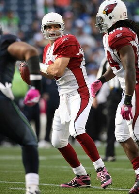 SEATTLE - OCTOBER 18: Quarterback Kurt Warner #13 of the Arizona Cardinals looks to pass against the Seattle Seahawks on October 18, 2009 at Qwest Field in Seattle, Washington. (Photo by Otto Greule Jr/Getty Images)