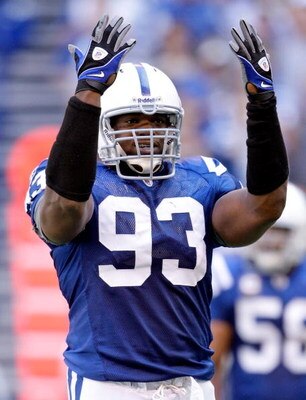 INDIANAPOLIS - SEPTEMBER 13:  Dwight Freeney #93 of the Indianapolis Colts celebrates during the game against the Jacksonville Jaguars at Lucas Oil Stadium on September 13, 2009 in Indianapolis, Indiana.  (Photo by Andy Lyons/Getty Images)