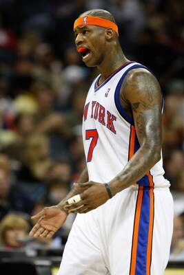 CHARLOTTE, NC - MARCH 28:  Al Harrington #7 of the New York Knicks reacts to a call during their game against the Charlotte Bobcats at Time Warner Cable Arena on March 28, 2009 in Charlotte, North Carolina.  NOTE TO USER: User expressly acknowledges and a