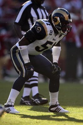 SAN FRANCISCO - NOVEMBER 16:  Will Witherspoon #51 of the St. Louis Rams sets during the game against the San Francisco 49ers on November 16, 2008 at Candlestick Park in San Francisco, California. (Photo by Jed Jacobsohn/Getty Images)