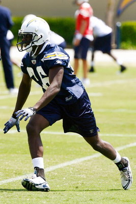 SAN DIEGO - MAY 03: Cornerback Brandon Hughes #36 of the San Diego Chargers runs in pursuit during a practice drill at Chargers minicamp at the team's training facility on May 3, 2009 in San Diego, California. (Photo by Kevin Terrell/Getty Images)