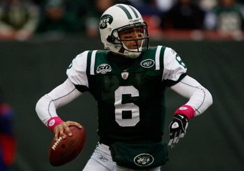 EAST RUTHERFORD, NJ - OCTOBER 18:  Mark Sanchez #6 of the New York Jets throws a pass against the Buffalo Bills during the game on October 18, 2009 at Giants Stadium in East Rutherford, New Jersey. The Bills defeated the Jets 16-13 in overtime.  (Photo by