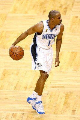 ORLANDO, FL - JUNE 14:  Rafer Alston #1 of the Orlando Magic moves the ball in Game Five of the 2009 NBA Finals against the Los Angeles Lakers on June 14, 2009 at Amway Arena in Orlando, Florida.  The Lakers won 99-86.  NOTE TO USER:  User expressly ackno