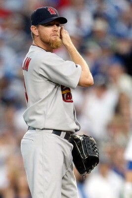 LOS ANGELES, CA - OCTOBER 08:  Ryan Franklin #31 of the St. Louis Cardinals reacts in the ninth inning against the Los Angeles Dodgers before blowing the save in Game Two of the NLDS during the 2009 MLB Playoffs at Dodger Stadium on October 8, 2009 in Los