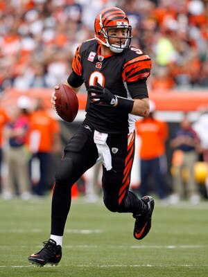 CINCINNATI - OCTOBER 25:  Carson Palmer #9 of the Cincinnati Bengals looks to pass the ball  during the NFL game against the Chicago Bears at Paul Brown Stadium on October 25, 2009 in Cincinnati, Ohio.  The Bengals won 45-10.  (Photo by Andy Lyons/Getty I