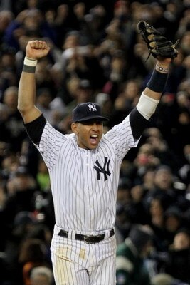 NEW YORK - OCTOBER 25:  Alex Rodriguez #13 of the New York Yankees celebrates their 5-2 victory over the Los Angeles Angels of Anaheim at the end of the top of the ninth inning in Game Six of the ALCS during the 2009 MLB Playoffs at Yankee Stadium on Octo