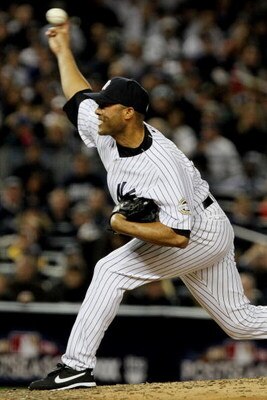 NEW YORK - OCTOBER 25:  Mariano Rivera #42 of the New York Yankees pitches against the Los Angeles Angels of Anaheim in the top of the eighth inning in Game Six of the ALCS during the 2009 MLB Playoffs at Yankee Stadium on October 25, 2009 in the Bronx bo