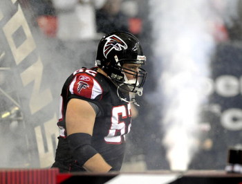 ATLANTA - NOVEMBER 23: Center Todd McClure #62 of the Atlanta Falcons enters the field before play against the Carolina Panthers at the Georgia Dome on November 23, 2008 in Atlanta, Georgia. (Photo by Al Messerschmidt/Getty Images)