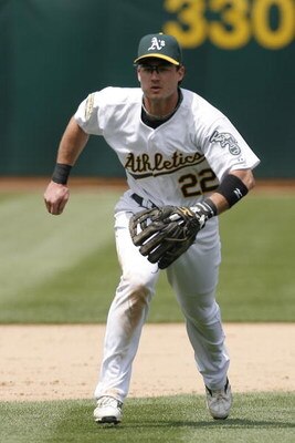 OAKLAND, CA - MAY 25:  Third baseman Jack Hannahan #22 of the Oakland A's plays defense against the Boston Red Sox on May 25, 2008 at McAfee Coliseum in Oakland, California. Oakland won 6-3.  (Photo by Greg Trott/Getty Images)