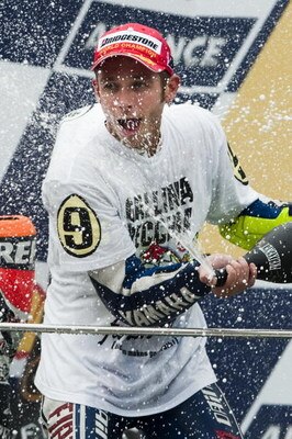 KUALA LUMPUR, MALAYSIA - OCTOBER 25:  Fiat Yamaha Team rider Valentino Rossi of Italy celebrates after winning his ninth MotoGP World Championship title with his third place in the Malaysian MotoGP, which is round 16 of the MotoGP World Championship at th
