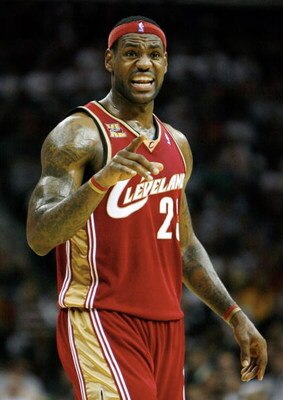 CLEVELAND - OCTOBER 27:  LeBron James #23 of the Cleveland Cavaliers reacts during the season opener against the Boston Celtics at Quicken Loans Arena on October 27, 2009 in Cleveland, Ohio.  NOTE TO USER: User expressly acknowledges and agrees that, by d