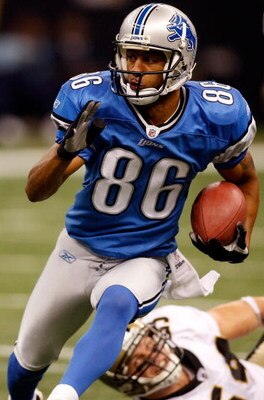 NEW ORLEANS - SEPTEMBER 13:  Dennis Northcutt #86 of the Detroit Lions gets past Troy Evans #54 of the New Orleans Saints at the Louisiana Superdome on September 13, 2009 in New Orleans, Louisiana.  (Photo by Chris Graythen/Getty Images)