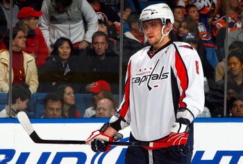 UNIONDALE, NY - OCTOBER 24:  Alex Ovechkin #8 of the Washington Capitals skates against the New York Islanders on October 24, 2009 at Nassau Coliseum in Uniondale, New York. The Capitals won the game 3-2 in overtime.  (Photo by Jim McIsaac/Getty Images)