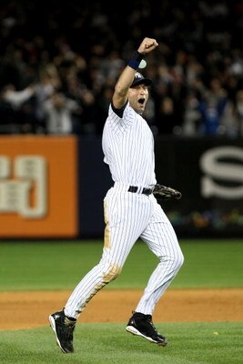 NEW YORK - OCTOBER 25:  Derek Jeter #2 of the New York Yankees celebrates their 5-2 victory over the Los Angeles Angels of Anaheim at the end of the top of the ninth inning in Game Six of the ALCS during the 2009 MLB Playoffs at Yankee Stadium on October 