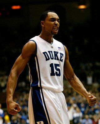 DURHAM, NC - FEBRUARY 11:  Gerald Henderson #15 of the Duke Blue Devils celebrates after a basket against the North Carolina Tar Heels during the game on February 11, 2009 at Cameron Indoor Stadium in Durham, North Carolina.  (Photo by Kevin Cox/Getty Ima