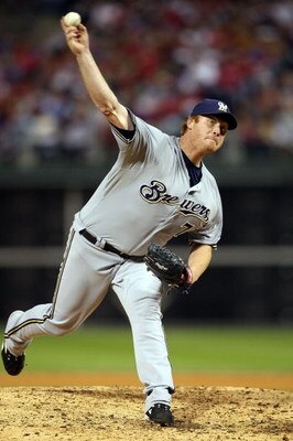 PHILADELPHIA - OCTOBER 02:  Seth McClung #73 of the Milwaukee Brewers pitches against the Philadelphia Phillies during Game 2 of the NLDS Playoffs at Citizens Bank Ballpark on October 2, 2008 in Philadelphia, Pennsylvania.  (Photo by Nick Laham/Getty Imag