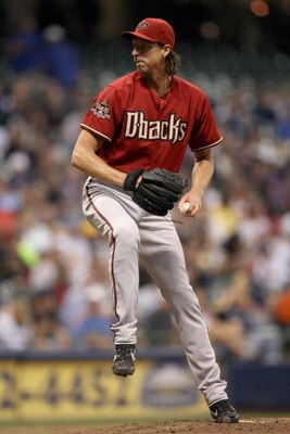 MILWAUKEE - JUNE 03: Randy Johnson #51 of the Arizona Diamondbacks delivers a pitch against the Milwaukee Brewers on June 3, 2008 at Miller Park in Milwaukee, Wisconsin. The Brewers defeated the Diamondbacks 7-1. (Photo by Jonathan Daniel/Getty Images)