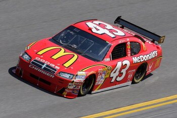 DAYTONA BEACH, FL - FEBRUARY 07:  Reed Sorenson driver of the #43 McDonalds Dodge, Drives during practice for the NASCAR Sprint Cup Series Daytona 500 at Daytona International Speedway on February 7, 2009 in Daytona Beach, Florida.  (Photo by John Harrels