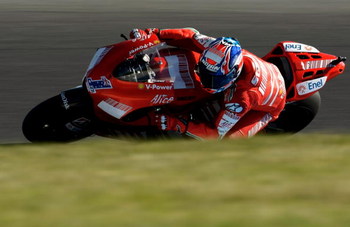 PHILLIP ISLAND, AUSTRALIA - OCTOBER 05: Casey Stoner of Australia and the Ducati Team leads during the Australian MotoGP at the Phillip Island Circuit on October 5, 2008 in Phillip Island, Australia. (Photo by Robert Cianflone/Getty Images)