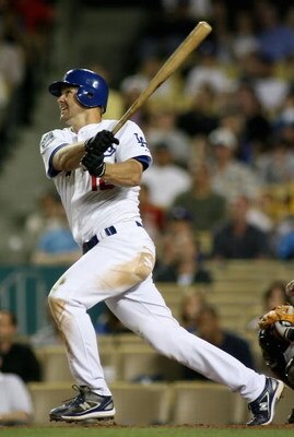 LOS ANGELES, CA - JULY 11:  Jeff Kent #12 of the Los Angeles Dodgers bats against the Florida Marlins during the game at Dodger Stadium on July 11, 2008 in Los Angeles, California. The Marlins defeated the Dodgers 3-1.  (Photo by Christian Petersen/Getty 