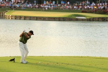 PONTE VEDRA BEACH, FL - MAY 11:  Paul Goydos plays his tee shot on the 17th hole during the final round of THE PLAYERS Championship on THE PLAYERS Stadium Course at TPC Sawgrass on May 11, 2008 in Ponte Vedra Beach, Florida.  (Photo by Scott Halleran/Gett