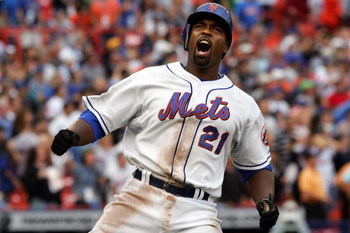 NEW YORK - SEPTEMBER 28: Carlos Delgado #21 of the New York Mets reacts after flying out in the eighth inning against the Florida Marlins during the last regular season baseball game ever played in Shea Stadium on September 28, 2008 in the Flushing neigh