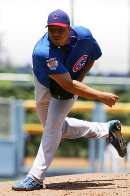 LOS ANGELES, CA - JUNE 07:  Carlos Zambrano #38 of the Chicago Cubs pitches against the Los Angeles Dodgers at Dodger Stadium June 7, 2008 in Los Angeles, California. The Dodgers defeated the Cubs 7-3.  (Photo by Lisa Blumenfeld/Getty Images)