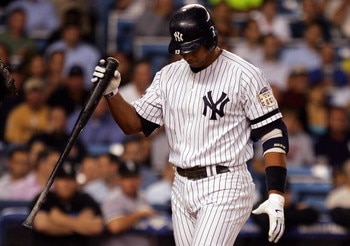 NEW YORK - SEPTEMBER 16:  Alex Rodriguez #13 of the New York Yankees reacts after striking out in the first inning against the Chicago White Sox on September 16, 2008 at Yankee Stadium in the Bronx borough of New York City. Chicago defeated the Yankees 6-