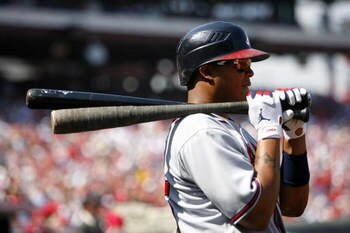 PHILADELPHIA, PA - APRIL 2: Outfielder Andruw Jones #25 of the Atlanta Braves looks on against the Philadelphia Phillies during a Opening Day game on April 2, 2007 at Citizens Bank Park in Philadelphia, Pennsylvania. (Photo by Rob Tringali/Getty Images) 