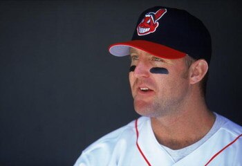 14 Apr 2000: Jim Thome #25 of the Cleveland Indians looks on from the dugout during the game against the Texas Rangers at Jacobs Field in Cleveland, Ohio. The Rangers defeated the Indians 7-2.