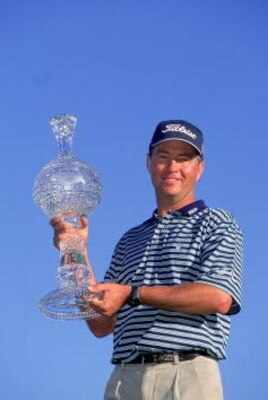 4 Feb 2001:  Davis Love III holds his trophy after winnning the AT&T Pebble Beach Pro-AM at the Pebble Beach Golf Links in Pebble Beach, California.Mandatory Credit: Craig Jones  /Allsport