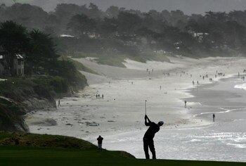 PEBBLE BEACH, CA - FEBRUARY 11:  John Mallinger hits from the 9th fairway of Pebble Beach Golf Links during the final round of the AT&T Pebble Beach National Pro-Am February 11, 2007 in Pebble Beach, California. Mallinger finished the day 1 under par to f