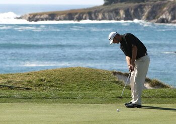 PEBBLE BEACH, CA - FEBRUARY 09:  Dustin Johnson makes a birdie putt on the fourth hole during the third round of the At&T Pebble Beach National Pro-Am at Pebble Beach Golf Links on February 9, 2008 in Pebble Beach, California.  (Photo by Jed Jacobsohn/Get