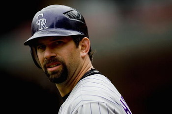 ST. LOUIS, MO - APRIL 3: Todd Helton #17 of the Colorado Rockies  waits on deck against the St. Louis Cardinals on April 3, 2008 at Busch Stadium in St. Louis, Missouri.  The Cardinals beat the Rockies 3-0.  (Photo by Dilip Vishwanat/Getty Images)