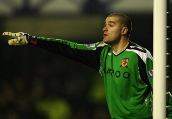 LIVERPOOL, UNITED KINGDOM - JANUARY 10: Boaz Myhill of Hull City in action during the Barclays Premier League match between Everton and Hull City at Goodison Park on January 10, 2009 in Liverpool, England.  (Photo by Clive Brunskill/Getty Images)