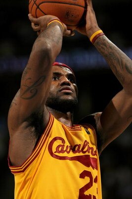 DENVER - DECEMBER 19:  LeBron James #23 of the Cleveland Cavaliers takes a free throw against the Denver Nuggets at the Pepsi Center on December 19, 2008 in Denver, Colorado. James scored a game high 33 points as the Cavaliers defeated the Nuggets 105-88.