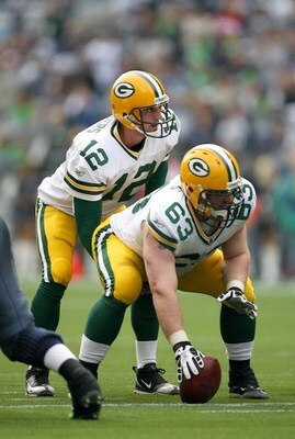SEATTLE - OCTOBER 12:  Quarterback Aaron Rodgers #12 of the Green Bay Packers lines up at the line of scrimmage during the game against the Seattle Seahawks on October 12, 2008 at Qwest Field in Seattle, Washington. The Packers defeated the Seahawks 27-17