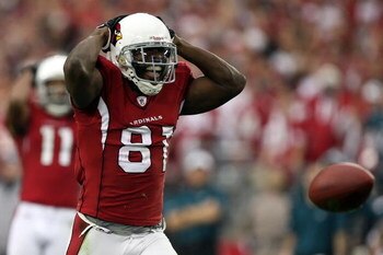 GLENDALE, AZ - JANUARY 18:  Wide receiver Anquan Boldin #81 of the Arizona Cardinals reacts after a pass is out of his reach in the second half against the Philadelphia Eagles during the NFC championship game on January 18, 2009 at University of Phoenix S