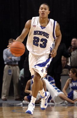 MEMPHIS, TN - MARCH 15: Derrick Rose #23 of the Memphis Tigers brings the ball upcourt against the Tulsa Golden Hurricane during the finals of the Conference USA Basketball Tournament at FedExForum on March 15, 2008 in Memphis, Tennessee. Memphis beat Tul